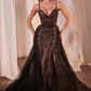 Ladivine CD863 Floor Length Fitted Beaded Tulle Fabric Red Carpet Gown