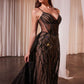 Ladivine CD863 Floor Length Fitted Beaded Tulle Fabric Red Carpet Gown