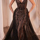 Ladivine CD863 Floor Length Fitted Beaded Tulle Fabric Red Carpet Gown