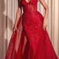 Ladivine CD863 Floor Length Fitted Beaded Tulle Fabric Red Carpet Gown