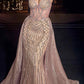 Ladivine CD863 Floor Length Fitted Beaded Tulle Fabric Red Carpet Gown