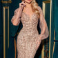 Ladivine CD864 Long Bishop Sheer Sleeve V-Neckline Embellished Gown