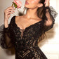 Ladivine CD864 Long Bishop Sheer Sleeve V-Neckline Embellished Gown