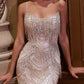 Ladivine CD866 Fitted Fringe Embellished Tulle Overlay Nude Lining Formal Gown