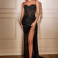 CLEARANCE - Ladivine CD868 Long Glamorous Lace Detailed Silver Gown Side Sash (Size 2)