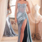 CLEARANCE - Ladivine CD868 Long Glamorous Lace Detailed Silver Gown Side Sash (Size 2)