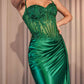 CLEARANCE - Ladivine CD868 Long Glamorous Lace Detailed Silver Gown Side Sash (Size 2)