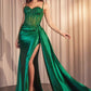 CLEARANCE - Ladivine CD868 Long Glamorous Lace Detailed Silver Gown Side Sash (Size 2)