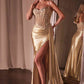 CLEARANCE - Ladivine CD868 Long Glamorous Lace Detailed Silver Gown Side Sash (Size 2)