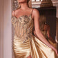CLEARANCE - Ladivine CD868 Long Glamorous Lace Detailed Silver Gown Side Sash (Size 2)