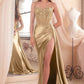 CLEARANCE - Ladivine CD868 Long Glamorous Lace Detailed Silver Gown Side Sash (Size 2)