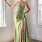 CLEARANCE - Ladivine CD868 Long Glamorous Lace Detailed Silver Gown Side Sash (Size 2)