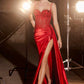 CLEARANCE - Ladivine CD868 Long Glamorous Lace Detailed Silver Gown Side Sash (Size 2)