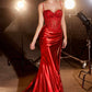 CLEARANCE - Ladivine CD868 Long Glamorous Lace Detailed Silver Gown Side Sash (Size 2)