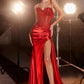 CLEARANCE - Ladivine CD868 Long Glamorous Lace Detailed Silver Gown Side Sash (Size 2)