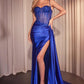 CLEARANCE - Ladivine CD868 Long Glamorous Lace Detailed Silver Gown Side Sash (Size 2)