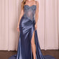 CLEARANCE - Ladivine CD868 Long Glamorous Lace Detailed Silver Gown Side Sash (Size 2)