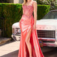 CLEARANCE - Ladivine CD868 Long Glamorous Lace Detailed Silver Gown Side Sash (Size 2)
