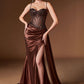 CLEARANCE - Ladivine CD868 Long Glamorous Lace Detailed Silver Gown Side Sash (Size 2)