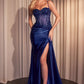 CLEARANCE - Ladivine CD868 Long Glamorous Lace Detailed Silver Gown Side Sash (Size 2)