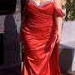 Ladivine CD875 Long Soft Satin Fitted Gown Off the Shoulder with Slit