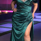 Ladivine CD875 Long Soft Satin Fitted Gown Off the Shoulder with Slit