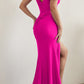 Ladivine CD881 Long Asymmetrical Shoulder Stretch Satin Fitted Gown
