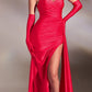 Ladivine CD886 Long Strapless Stretch Satin Gown with Gloves