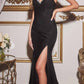 Cinderella Divine CD888 Long Embellished Bust Stretch Satin Fitted Dress with Slit