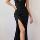 Cinderella Divine CD888 Long Embellished Bust Stretch Satin Fitted Dress with Slit