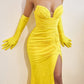 Ladivine CD889 Long Strapless Glitter Stretch Gown with Gloves