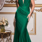 Cinderella Divine CD912 Fitted Jersey Gown Ruched Waistline Pleated Deep V-Neckline