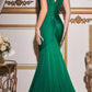 Cinderella Divine CD912 Fitted Jersey Gown Ruched Waistline Pleated Deep V-Neckline