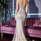 Ladivine CD935 Fitted Mermaid Gown Geometric Beaded Embellishment