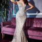 Ladivine CD935 Fitted Mermaid Gown Geometric Beaded Embellishment