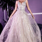 Cinderella Divine CD940 Stunning A-Line Ball Gown Glitter Tulle Long V-back