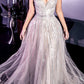 Cinderella Divine CD940 Stunning A-Line Ball Gown Glitter Tulle Long V-back