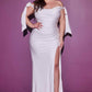 Cinderella Divine CD944WC Long Stretch Satin Gown Off The Shoulder Tie Sleeve