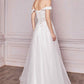 Cinderella Divine CD961W Long Lace Off the Shoulder Bridal Gown