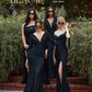 Cinderella Divine CD979 Long Slit Stretch Satin Gown with Gloves