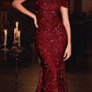 Cinderella Divine CD980 Long Off the One Shoulder Sequins Gown