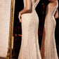 Cinderella Divine CD981 Long Pastel Column Beaded Lace Dress