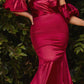 Cinderella Divine CD983 Long Fitted Satin Gown with Puff Sleeve