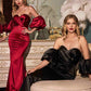 Cinderella Divine CD983 Long Fitted Satin Gown with Puff Sleeve