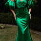 Cinderella Divine CD983 Long Fitted Satin Gown with Puff Sleeve