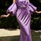Cinderella Divine CD983 Long Fitted Satin Gown with Puff Sleeve