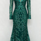Ladivine CD989 Floor Length Glitter Print Dress with Long Sleeves