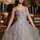 Cinderella Divine CD994 Long A-Line Beaded Tulle Gown Lace Detail V-Neck
