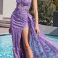 Ladivine CD998 Long Strapless Butterfly Applique Gown with Slit