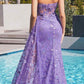 Ladivine CD998 Long Strapless Butterfly Applique Gown with Slit